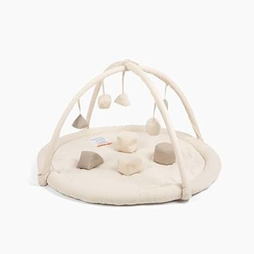 Snuggle Me® Baby Play Gym - 100% Organic Cotton Twill Tummy Time Mat with 9-Piece Sensory Toy Mobile, Baby Gym Activity Center with Machine-Washable Base (0-36 Months)