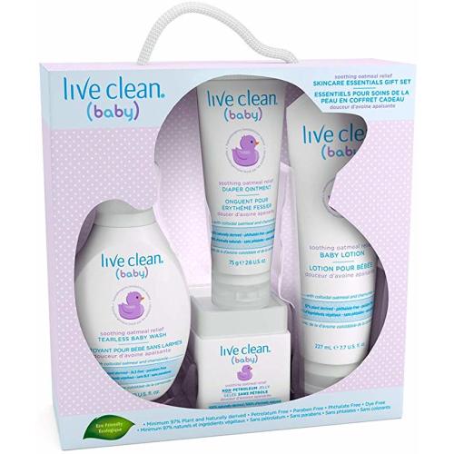 Live Clean Baby Soothing Oatmeal Baby Essentials Gift Set, 4 count