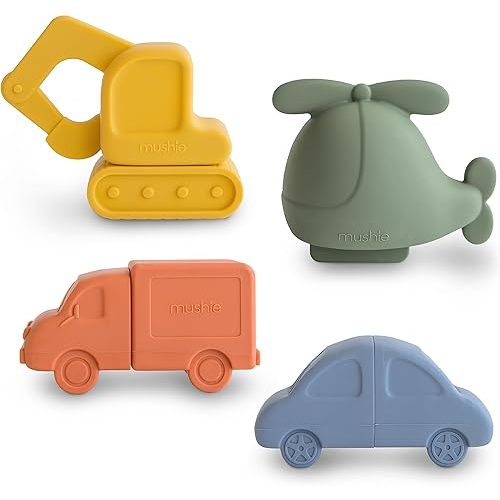 mushie Vehicles Bath Toys Play Set for Toddlers | 100% Food Grade Silicone | Mold Free, Pack of 4