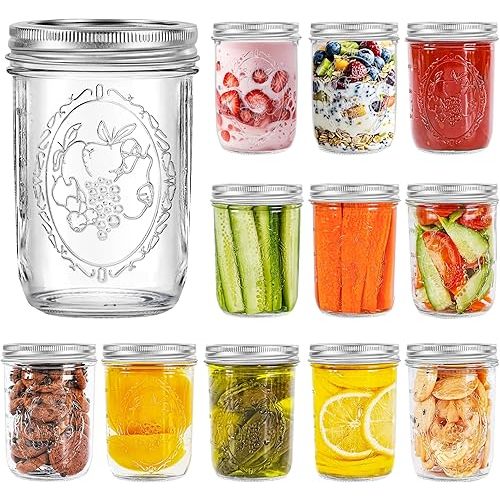 Mason Jars 16 oz with Lids, 12Pcs Wide Mouth Glass Canning Jars with Airtight Lids and Bands, Overnight Oats Containers for Pickling, Freezing, Preserving, Meal Prep, Jar Décor