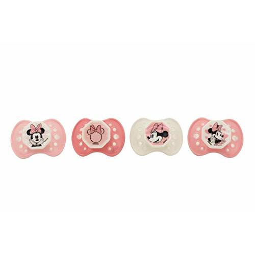 Disney Cudlie Minnie Mouse Baby Girl 4 Pack of Pacifiers with Old Time Minnie Print