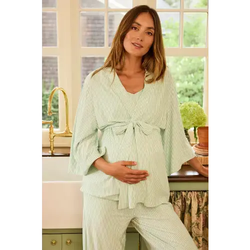 LAKE | Women | DreamModal Pajamas | Carnation Pencil Stripe Maternity Kimono Bundle