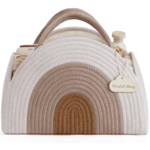 Blissful Diary Baby Diaper Caddy Organizer, Cotton Rope Diaper Caddy Basket, Large Storage Basket for Newborn Boys and Girls, Gift for Baby Shower List, Newborn Essentials, Earthy Rainbow