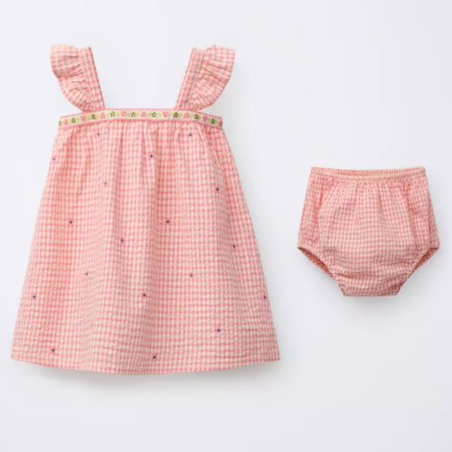 GINGHAM CHECK DRESS AND BLOOMERS WITH EMBROIDERED FLOWERS - Pink | ZARA United States