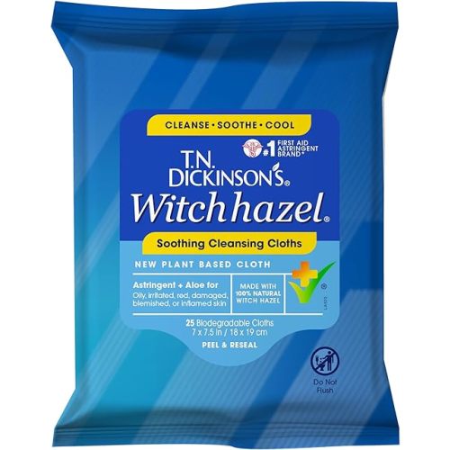 T.N. Dickinson's Witch Hazel New Soothing MultiUse Cleansing Cloth, Clear, 25 Count