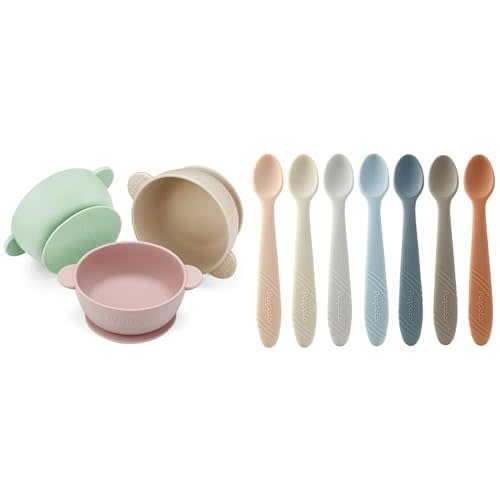 PandaEar 3 Pack Baby Bowls & 7 Pack Silicone Baby Feeding Spoons