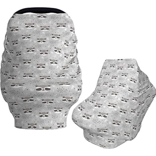 Cute Raccoon Doodle Gray Baby Car Seat Covers Carseat Canopy Soft Infant Stroller Cover Nursing Breastfeeding Covers for Girls Boys Newborn