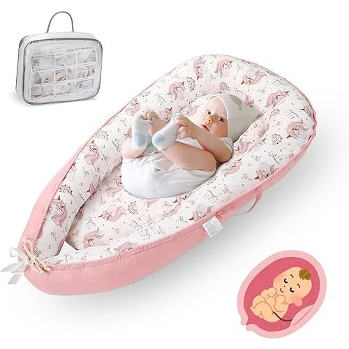 Baby Lounger for Newborn, Detachable Mosquito - Newborn Lounger Cover for 0-24 Months, Breathable & Portable Infant Lounger - Soft Baby Floor Seat Cover for Travel, Newborn Essentials - Pink