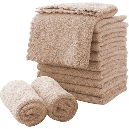 Microfiber Facial Cloths Fast Drying Washcloth 12 pack - Premium Soft Makeup Remover Cloths - Brown