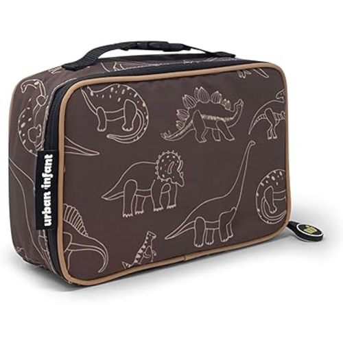 Urban Infant Yummie Kids Lunch Box Insulated Bag - Toddler Boys and Girls – Perfect for Daycare Preschool Travel Snacks – Allergy Alert Cards - Fits Bento Boxes - Dinosaurs