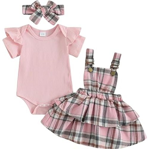 Mubineo Baby Girl Summer Clothes Cute Outfits Short Sleeve Romper Overall Skirt Dress Headband 3PCS Newborn Outfit
