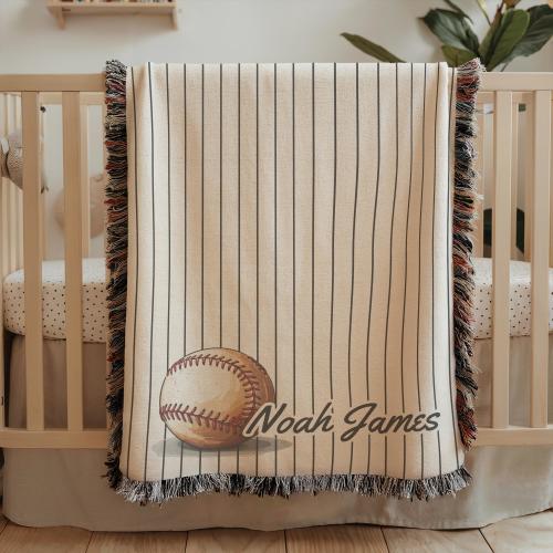 Personalized baby name blanket baseball decor, vintage baseball nursery crib blanket, sport nursery decor baseball theme