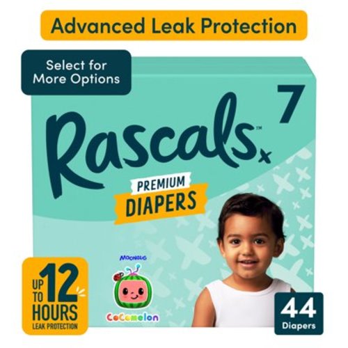 Rascals Premium CoComelon Absorbent Baby Diapers Size 7, 44 Count (Select for More Options)
