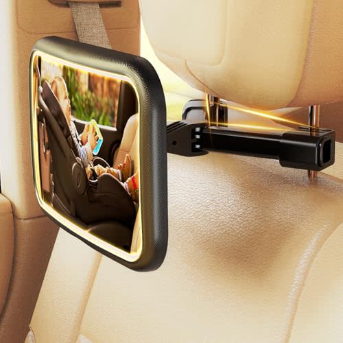 Baby Car Mirror with Light, Car Mirror for Baby Rear Facing with Remote Control, Car Seat Mirror for Baby Rear Facing Hook Clip Design Crystal Clear View ShatterProof Rechargeable 3000mAh