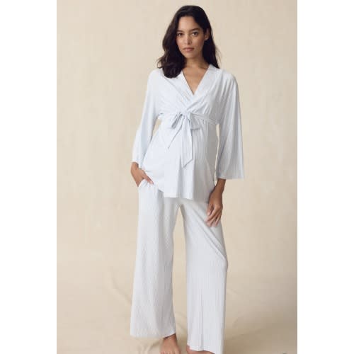 LAKE | Women | DreamModal™ Pajamas | Serene Blue Stripe Maternity Kimono Bundle