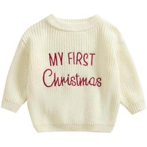 My First Christmas Baby Christmas Sweaters Letter Embroidered Long Sleeve Fall Winter Knitted Pullover
