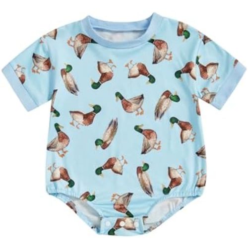 Biayxms Infant Baby Boy Girl Mallard Duck Romper Short Sleeve Animal Duck One Piece Bodysuit Tops Hunting Baby Clothes