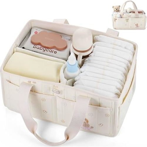 FOREGORE Diaper Caddy Organizer,Soft Cotton Baby Storage Basket with Handle