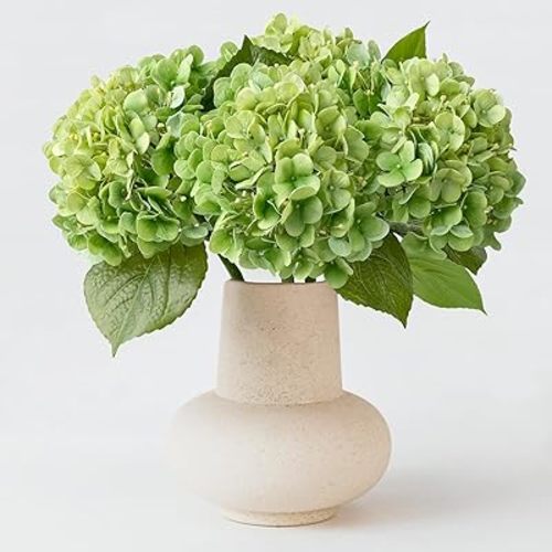 4PCS Green Fake Hydrangea Flowers 20 inch Lifelike Artificial Hydrangeas Latex Faux Floral for Home Bedroom Living Room DIY Silk Bouquet Garden Decoration