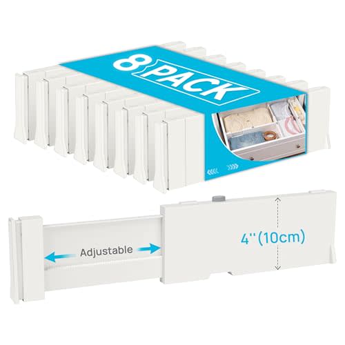 Vtopmart Drawer Dividers for Clothes 8 Pack, Adjustable 4" High Expandable from 11.6"-17" Dresser Drawer Organizer, Plastic Drawers Separators for Dresser, Baby Clothes, Kitchen and Office Storage