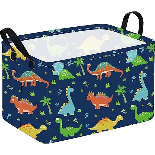 KUNRO Rectangle Dinosaur Patter Toy Bin Waterproof storage organizer for Nursery Hamper Home decor Closet Kids Bedroom Laundry Baby Gift Shelf Baskets