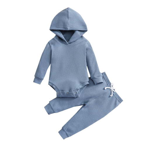 KDFJPTH 3-6 Month Boy Clothes Winter Baby Boys Girls Long Sleeve Hooded Romper Tops Solid Pants Outfit Set 2PCS Clothes