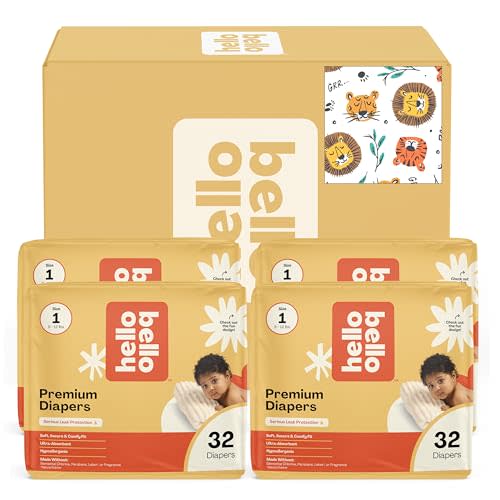 Hello Bello Diapers, Size 1 (8-12 lbs) Wild Cats, 128 Count Value Pack of Premium Disposable Baby Diapers, Hypoallergenic with Soft, Cloth-Like Feel