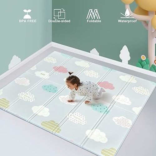 UANLAUO Foldable Baby Play Mat, Extra Large Waterproof Activity Playmats for Babies,Toddlers, Infants, Play & Tummy Time, Foam Baby Mat for Floor with Travel Bag