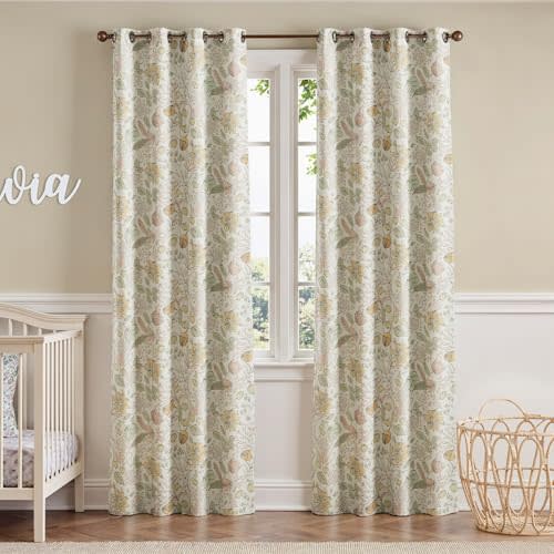 jinchan Nursery Curtains 100% Blackout Yellow Floral Curtains for Girls Room, 84 Inch Length Farmhouse Drapes for Bedroom Living Room Darkening Window Treatment Grommet Top Set of 2 Panels