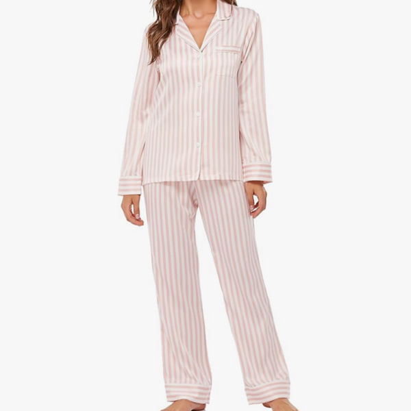 Women's Satin Pajama Set Long Sleeve Button Down Sleepwear 2-Piece Silky Pj Set