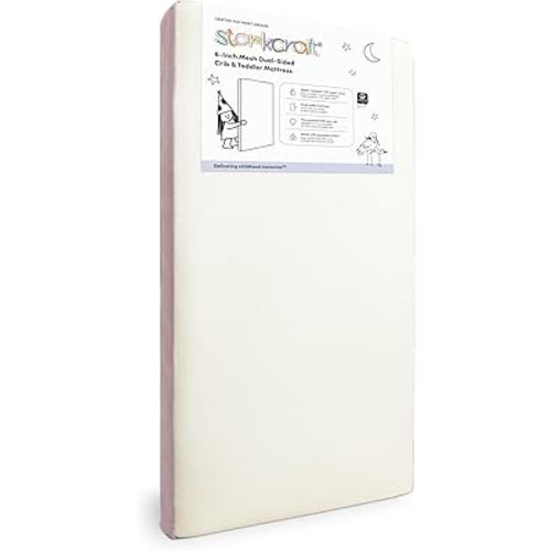 Storkcraft 6-Inch Mesh Grow-with-Me Crib & Toddler Mattress – GREENGUARD Gold Certified, Dual-Sided Mattress for Baby Cribs & Toddler Beds with Premium Mesh, Machine-Washable Cover, Made in The USA