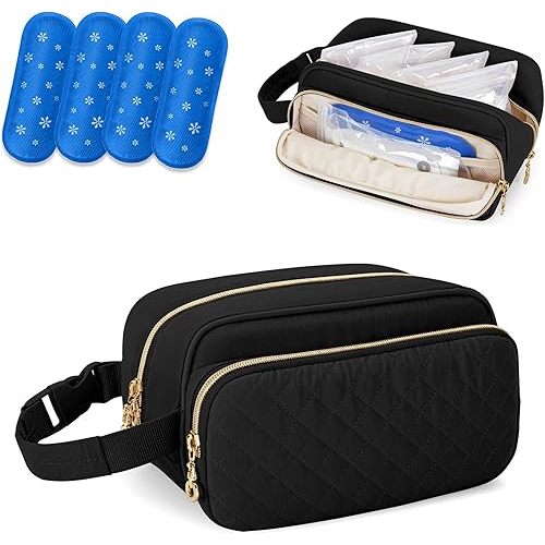 Damero Breastmilk Cooler Bag with 4 Ice Packs, Breast Milk Cooler Travel Bag Fit for Milk Bags or Bottles, with Buckle Handle for Breastfeeding Moms Travel/Daycare, Black