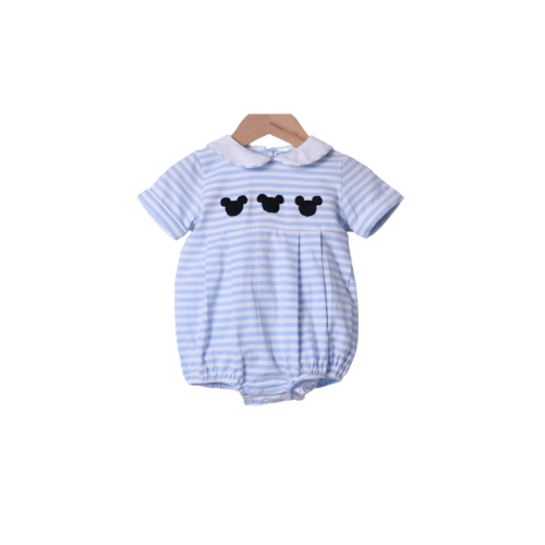 Hand Embroidered Mouse Blue Stripe Knit Bubble