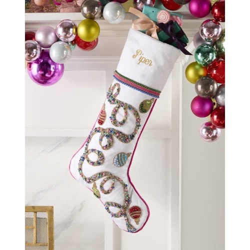 Merriment Beaded Christmas Stocking, Personalized