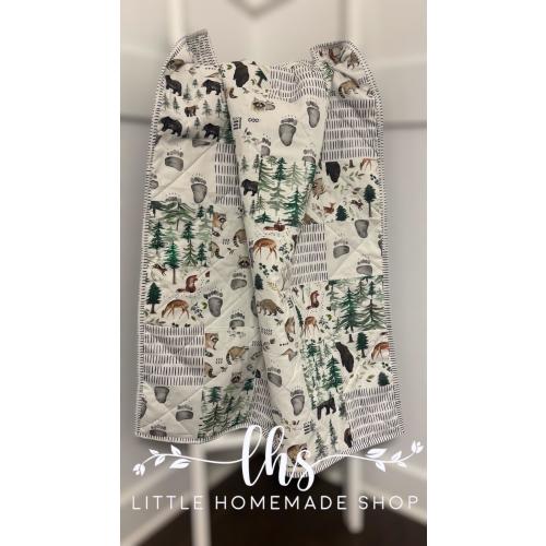 Modern woodland / watercolor woodland quilt / baby boy quilt / toddler quilt / bears - raccoons and trees