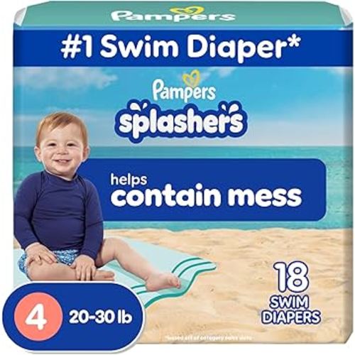 Pampers Swim Diapers - Splashers - Size 4, 18 Count, Gap-Free Disposable Baby Swimming Pants