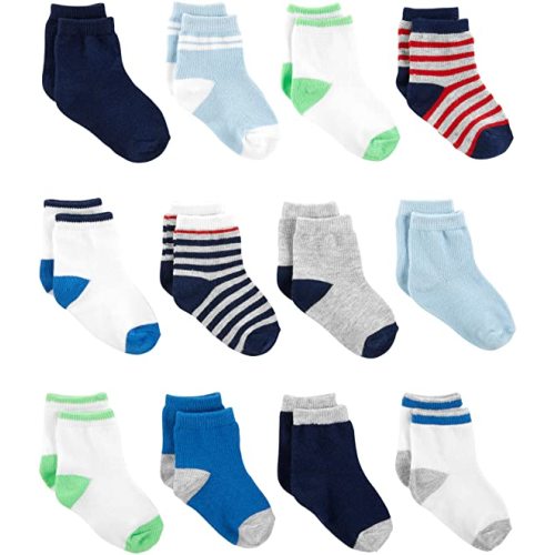 Simple Joys by Carter's Unisex Toddlers and Babies' Crew Socks, 12 Pairs - 0-3 Months - Multicolor/Stripe