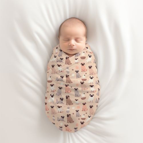 Pug Baby Swaddle Blanket, Dog-Themed Newborn Wrap, Baby Shower Gift, Coming Home Blanket, Soft Lightweight Baby Bedding