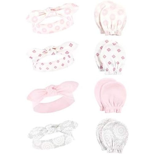 Hudson Baby Baby Girls' Cotton Headband and Scratch Mitten Set