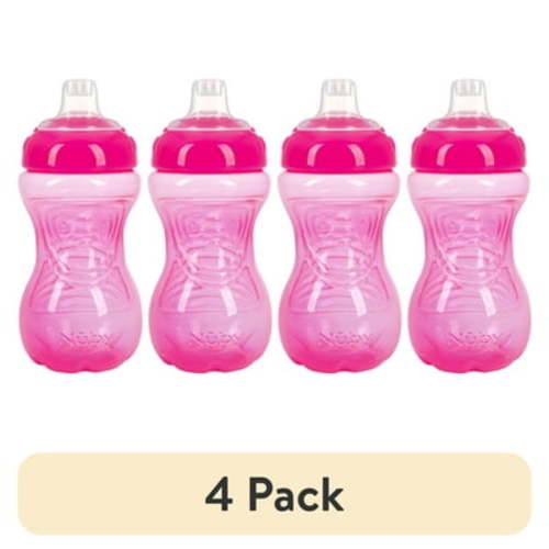 (4 pack) Nuby No-Spill Easy-Grip Pink Soft Spout Sippy Cup, 10 fl oz