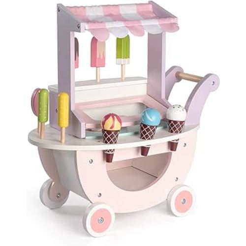 ROBUD Wooden Ice Cream Cart Toys for Kids, Toddlers Pretend Play Food Truck, Gift for Girls and Boys 3 Years & Up
