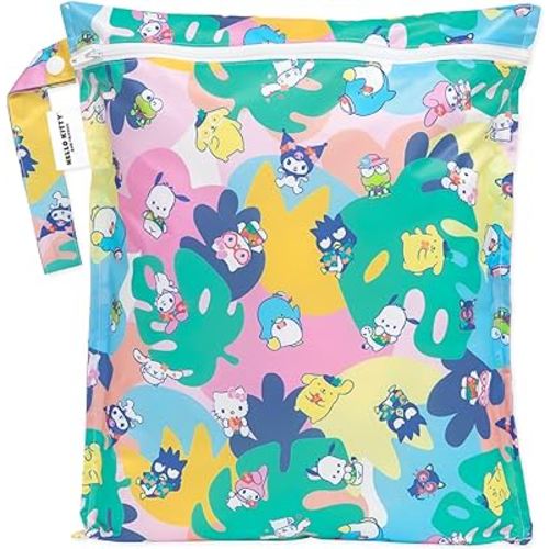 Bumkins Waterproof Wet Bag for Baby, Travel, Swim Suit, Cloth Diapers, Pump Parts, Pool, Gym Clothes, Toiletry, Strap to Stroller, Daycare, Zipper Bag, Wetdry Packing, Hello Kitty and Friends