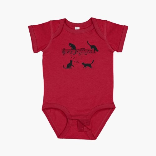 Cats Playing Music Notes Baby One-Piece