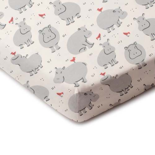 Fitted Crib Sheet - Hippos Grey