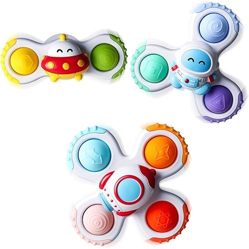 ALASOU 3PCS Pop Suction Cup Spinner Toys for 1 Year Old Boy Girl|Novelty Spinning Tops Toddler Toys Age 1-2|Sensory Baby Bath Toys for Toddlers 1-3|12 18 Months Boy Birthday Gift for Infant