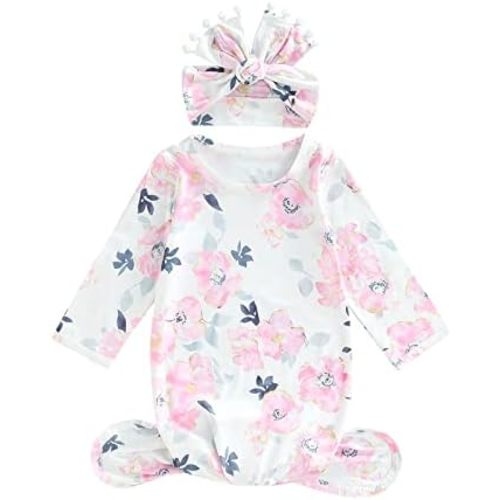 Infant Newborn Baby Girls Floral Sleep Gown Headband Sleepwear Romper Sleeping Bags Outfits