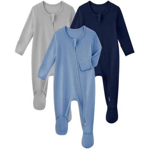 Yoofoss Rayon Made From Bamboo Baby Pajamas 3pcs Newborn Sleepers For Boy Girl Clothes, 0-3 3-6 6-9 Months Footed Pjs