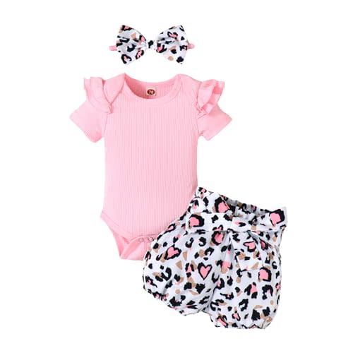 Sanpersonlin Newborn Baby Girl Set Ruffled Sleeve Romper Polka Dots Shorts Bloomers Bowknot Headband Boutique Clothes