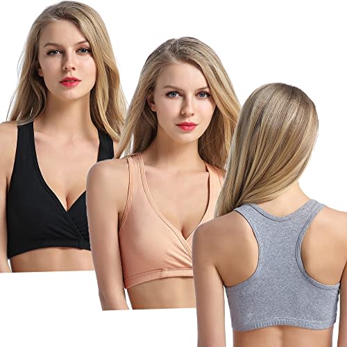 CAKYE 3 Pack Maternity Nursing Sleep Bra Breastfeeding Cotton Bralette