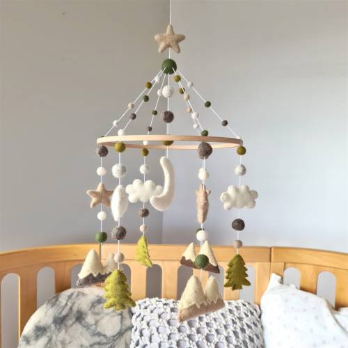 Baby Mobile Woodland, Nursery Mobile Neutral, Crib Mobile, Mobile Nursery, New Mom Gift, Mountain Cloud Mobile, Baby Gift, Cot Mobile Baby